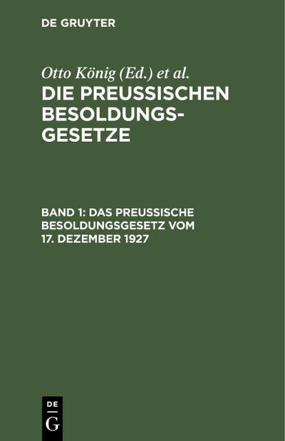 Das Preußische Besoldungsgesetz vom 17. Dezember 1927