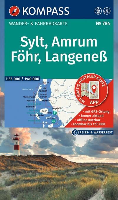 KOMPASS Wanderkarte 784 Sylt, Amrum, Föhr, Langeneß 1:35.000 