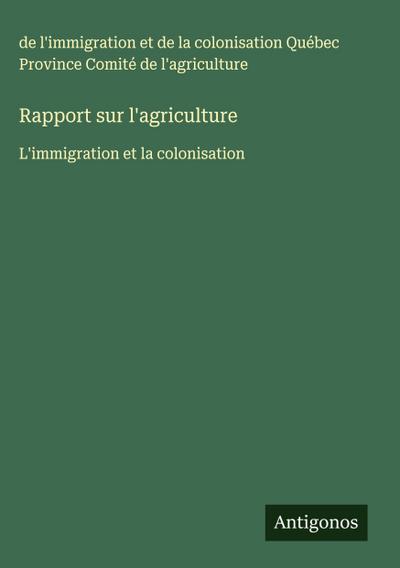 Rapport sur l’agriculture