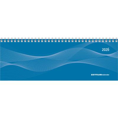 Tisch-Querkalender Profi blau 2026 - Büro-Planer 29,7x10,5 cm - Tisch-Kalender - 1 Woche 2 Seiten - Ringbindung - Zettler