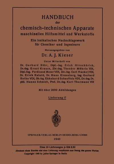 Handbuch der chemisch-technischen Apparate maschinellen Hilfsmittel und Werkstoffe