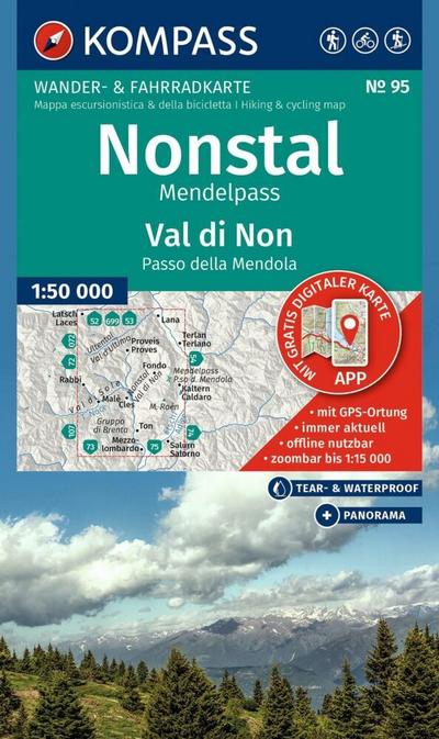 KOMPASS Wanderkarte 95 Nonstal, Mendelpass, Val di Non, Passo della Mendola 1:50.000 