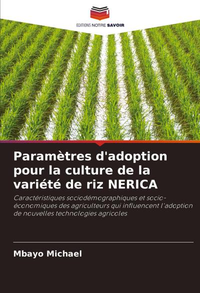 Paramètres d’adoption pour la culture de la variété de riz NERICA