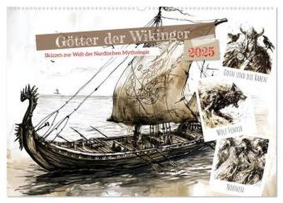 Götter der Wikinger - Skizzen zur Welt der Nordischen Mythologie (Wandkalender 2025 DIN A2 quer), CALVENDO Monatskalender