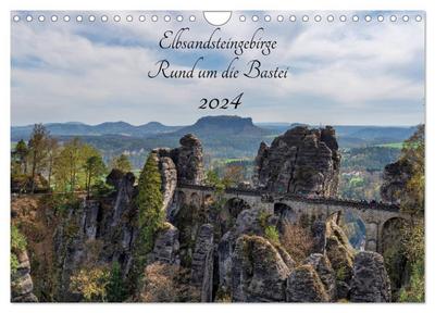 Elbsandsteingebirge - Rund um die Bastei (Wandkalender 2024 DIN A4 quer), CALVENDO Monatskalender
