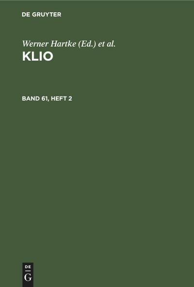 Klio. Band 61, Heft 2