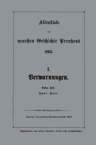 Aktenstücke zur neuesten Geschichte Preußens 1863
