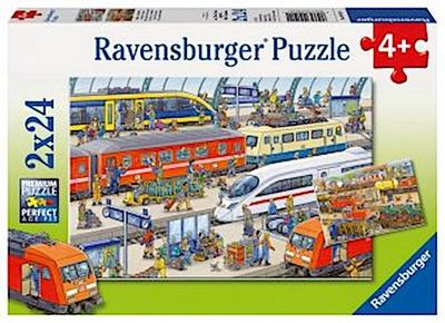 Ravensburger Kinderpuzzle - 09191 Trubel am Bahnhof - Puzzle für Kinder ab 4 Jahren, mit 2x24 Teilen