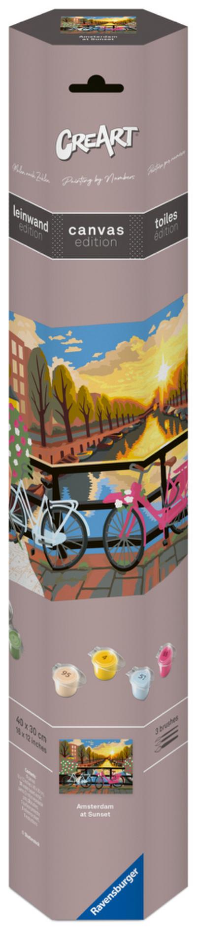 CreArt, Malen nach Zahlen Canvas Leinwand - Amsterdam zum Sonnenuntergang