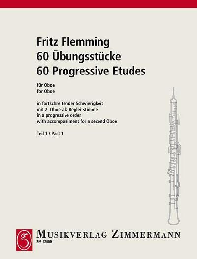 60 Übungsstücke in fortschreitender Schwierigkeit, für Oboe. Tl.1