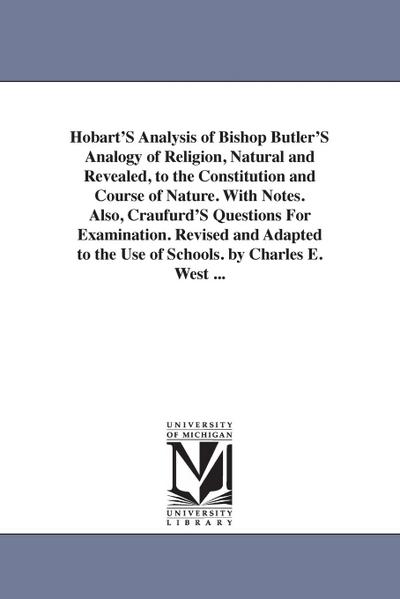 Butler, J: Hobart’S Analysis of Bishop Butler’S Analogy of R
