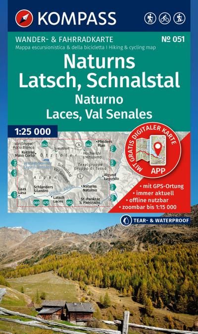 KOMPASS Wanderkarte 051 Naturns, Latsch, Schnalstal / Naturno, Laces, Val Senales 1:25.000