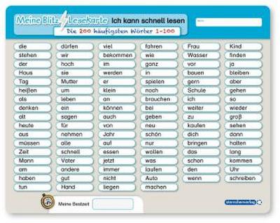 Meine Blitzlesekarte - Die 200 häufigsten Wörter