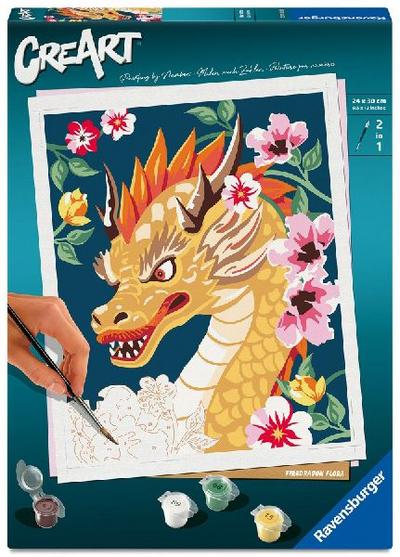 CreArt, Malen nach Zahlen Adults Trend - Feuerdrache Flora