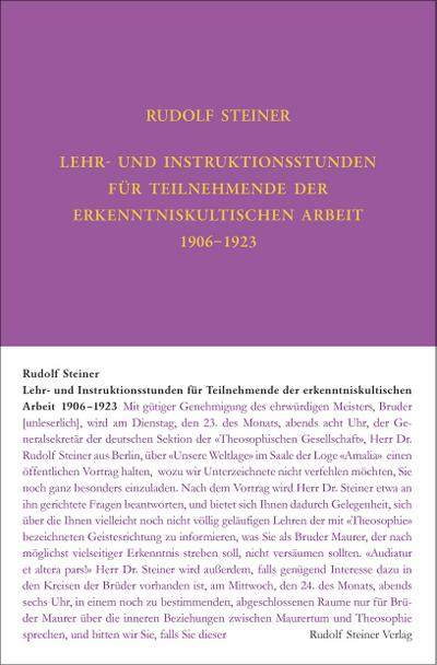 Lehrstunden für Teilnehmende der erkenntniskultischen Arbeit 1906 - 1924