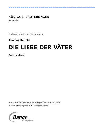 Die Liebe der Väter von Thomas Hettche - Textanalyse und Interpretation