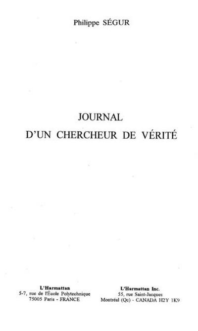 JOURNAL D’UN CHERCHEUR DE VERITE