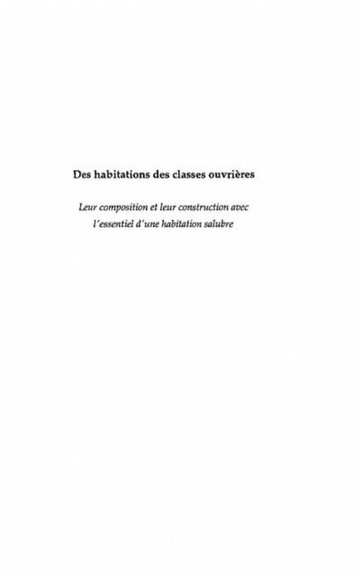 HABITATIONS (DES) DES CLASSES OUVRIERES