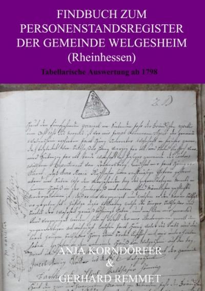 Findbuch zum Personenstandsregister der Gemeinde Welgesheim/ Rheinhessen