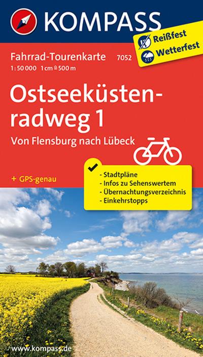 Fahrrad-Tourenkarte Ostseeküstenradweg 1, Von Flensburg nach Lübeck: Fahrrad-Tourenkarte. GPS-genau. 1:50000.: Fietsroutekaart 1:50 000 (KOMPASS-Fahrrad-Tourenkarten, Band 7052)