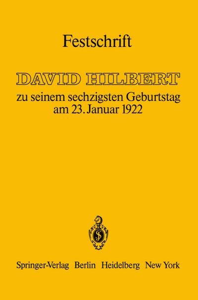 Festschrift, David Hilbert zu seinem sechzigsten Geburtstag am 23. Januar 1922