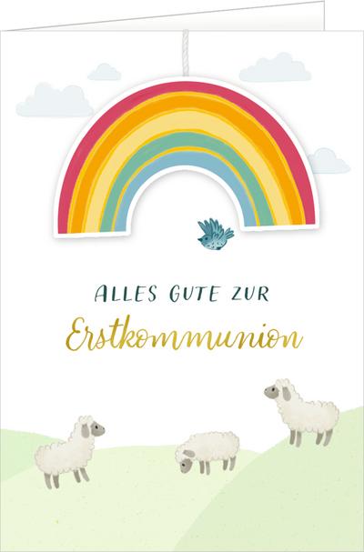 Grußkarte - Alles Gute zur Erstkommunion - mit Regenbogen-Anhänger