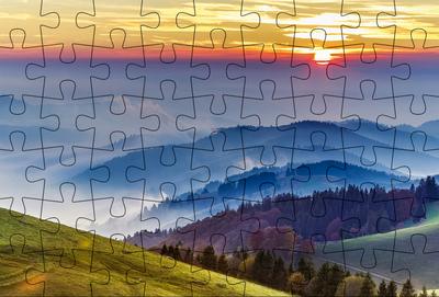 Puzzle-Postkarte Schwarzwald 2: Motiv: Schwarzwald Landschaft mit Nebel in Abendstimmung (Kultur erleben im GMEINER-Verlag)