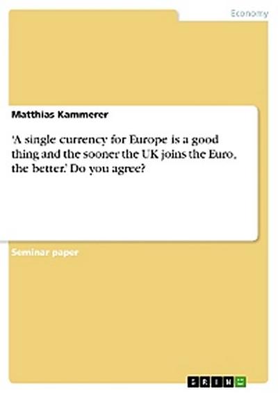 ‘A single currency for Europe is a good thing and the sooner the UK joins the Euro, the better.’ Do you agree?