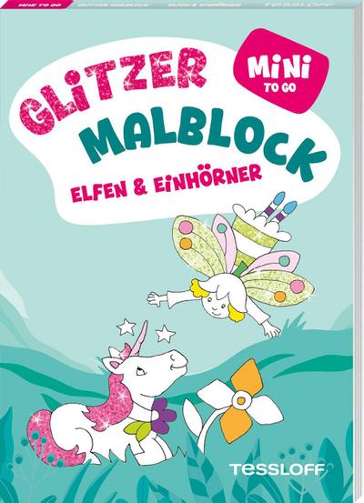 Mini Glitzer Malblock to go. Elfen & Einhörner