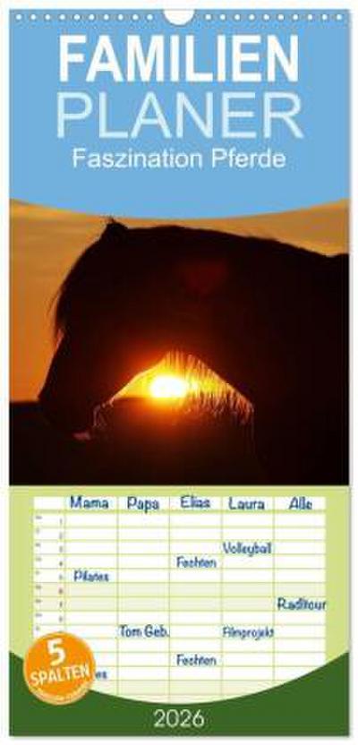 Familienplaner 2026 - Faszination Pferde mit 5 Spalten (Wandkalender, 21 x 45 cm) CALVENDO