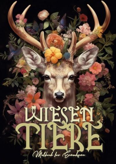 Wiesentiere Blumen und Tiere  Graustufen Malbuch für Erwachsene