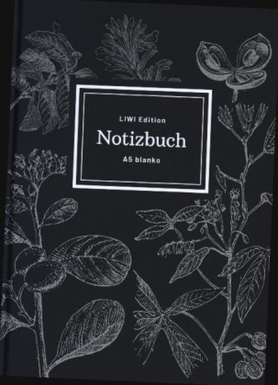 Notizbuch schön gestaltet mit Leseband - A5 Hardcover blanko - 100 Seiten 90g/m² - floral dunkelgrau - FSC Papier