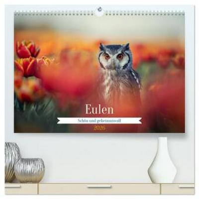 Eulen - schön und geheimnisvoll (hochwertiger Premium Wandkalender 2026 DIN A2 quer), Kunstdruck in Hochglanz