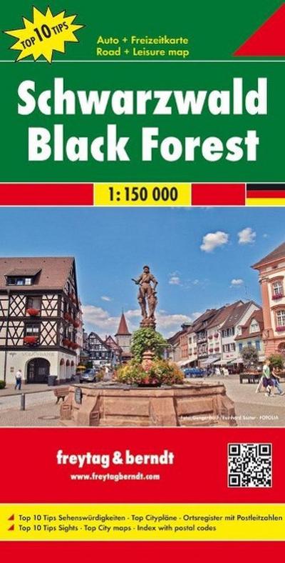 Freytag & Berndt Autokarte Schwarzwald, Top 10 Tips 1:150.000. Selva Negra. Zwarte Woud. Black Forest. Foret Noire. Foresta Nera