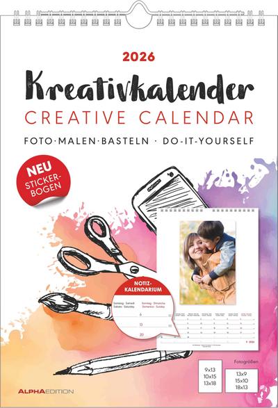 Kreativ-Kalender A4 Notiz 2026 mit Platz für Notizen - weiß - 21 x 29,7 - Do it yourself calendar A4 - datiert - Foto-Kalender - Alpha Edition
