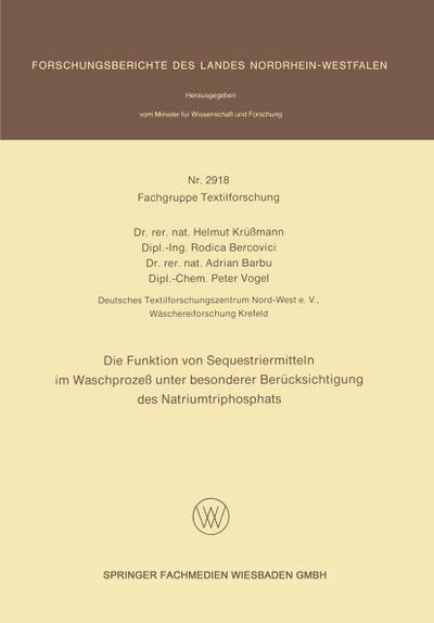 Die Funktion von Sequestriermitteln im Waschprozeß unter besonderer Berücksichtigung des Natriumtriphosphats