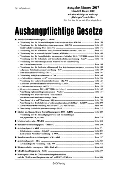 Aushangpflichtige Gesetze, Ausgabe Jänner 2017 (33. Auflage)