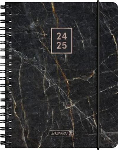 Schülerkalender 2024/2025 "Black Marble", 2 Seiten = 1 Woche, A6, 208 Seiten, schwarz