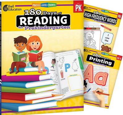 180 Days Reading, High-Frequency Words, & Printing Grade Pk: 3-Book Set