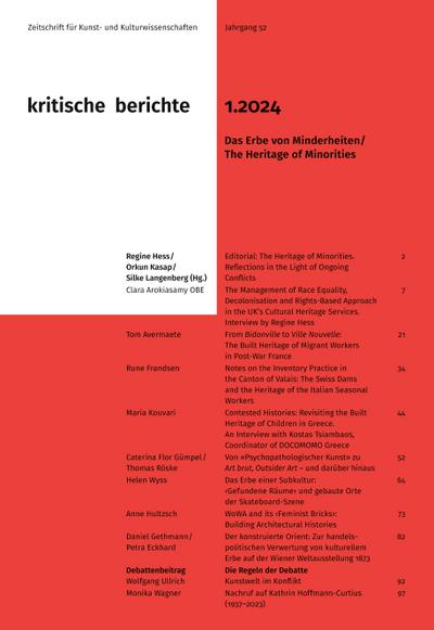 Kritische Berichte : Zeitschrift für Kunst-                                                  und Kulturwissenschaften / Jahrgang 52, Heft                                                  1.2024