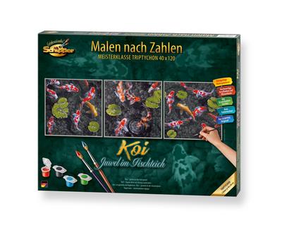 Malen nach Zahlen - Koi Juwel im Fischteich (Triptychon)