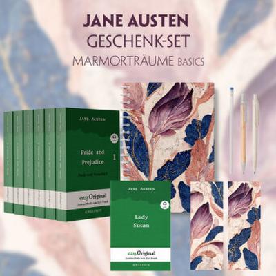 Jane Austen Geschenkset - 7 Bücher (Hardcover + Audio-Online) + Marmorträume Schreibset Basics, m. 7 Beilage, m. 7 Buch