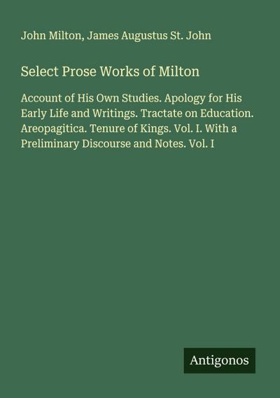 Select Prose Works of Milton