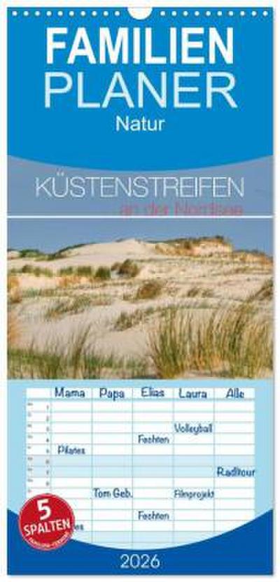 Familienplaner 2026 - Küstenstreifen an der Nordsee mit 5 Spalten (Wandkalender, 21 x 45 cm) CALVENDO