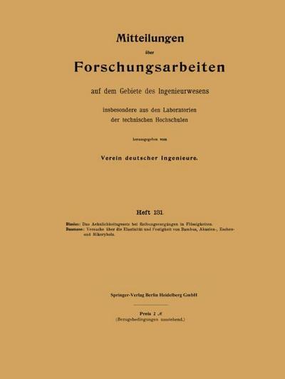 Mitteilungen über Forschungsarbeiten auf dem Gebiete des Ingenieurwesens