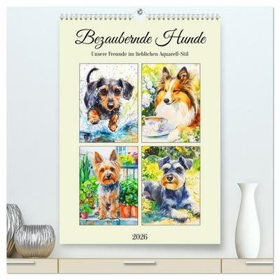 Bezaubernde Hunde. Unsere Freunde im lieblichen Aquarell-Stil (hochwertiger Premium Wandkalender 2026 DIN A2 hoch), Kunstdruck in Hochglanz