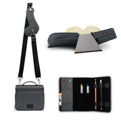 SartoriusSKIN Tasche VEGAN Gr. L in Stahl-Grau mit ergonomischem Tragegurt, Stifte-Etui und Buchstütze