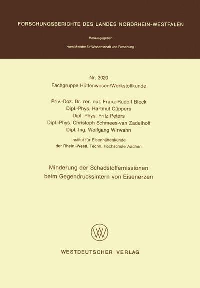 Minderung der Schadstoffemissionen beim Gegendrucksintern von Eisenerzen