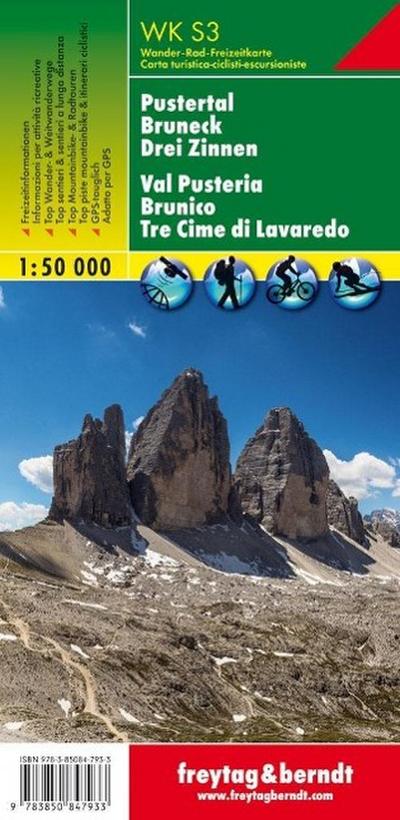 WK S3, Pustertal - Bruneck - Drei Zinnen, Wanderkarte 1:50.000: Freizeitinformationen, Top Wander- & Weitwanderwege, Top Mountainbike- 6 Radtouren. ... (freytag & berndt Wander-Rad-Freizeitkarten)