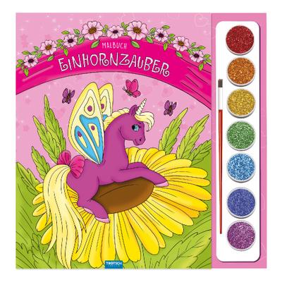 Ausmalbuch mit Tuschkasten Einhornzauber: mit Pinsel und Glitzerfarben!